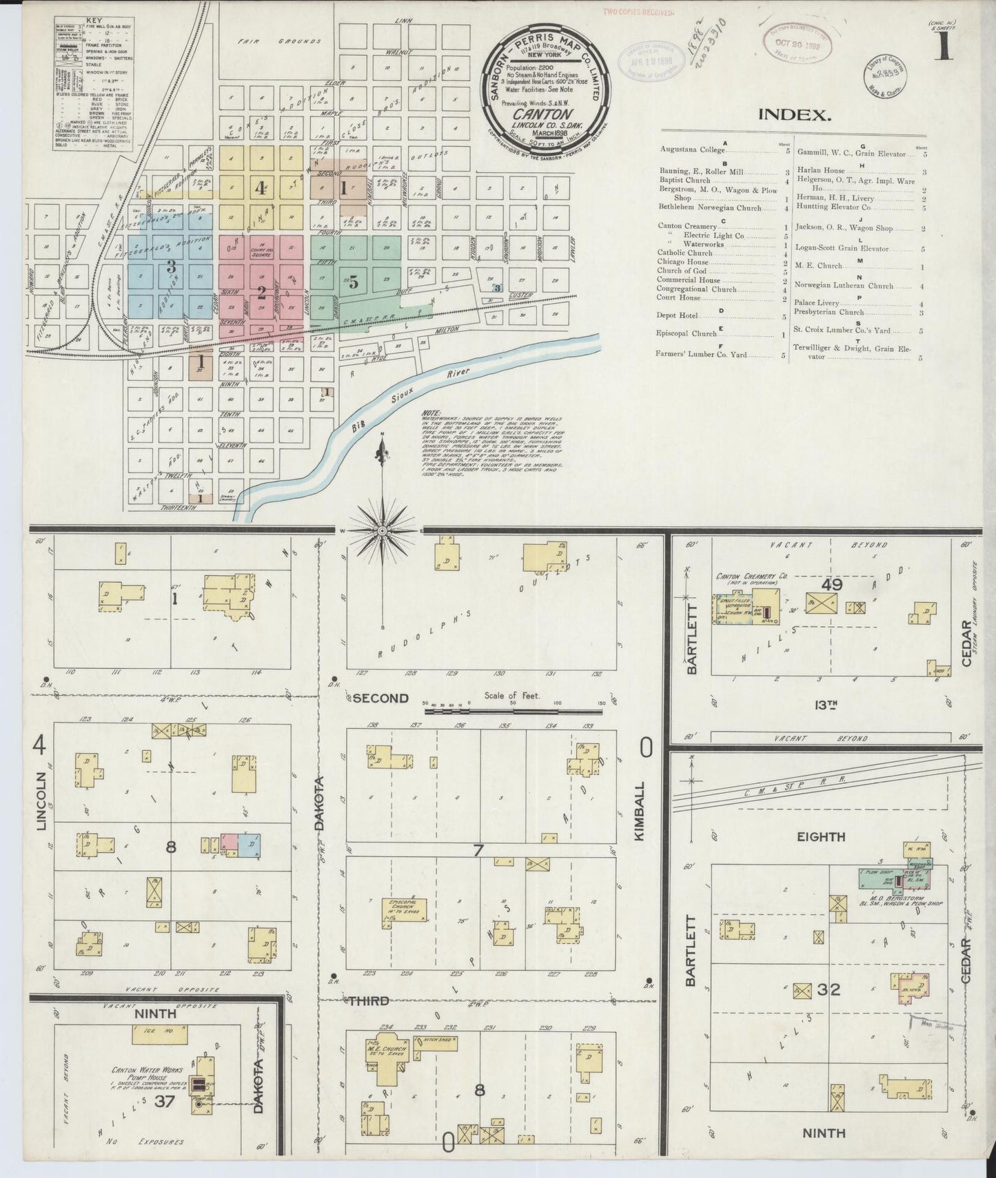 Sanborn Fire Insurance Map from Canton, Lincoln County, South Dakota (1898), Sheet #0001 - Historic Sanborn Fire Insurance Map Print, vintage old map wall art, antique decor, genealogy gift, South Dakota South Dakota map