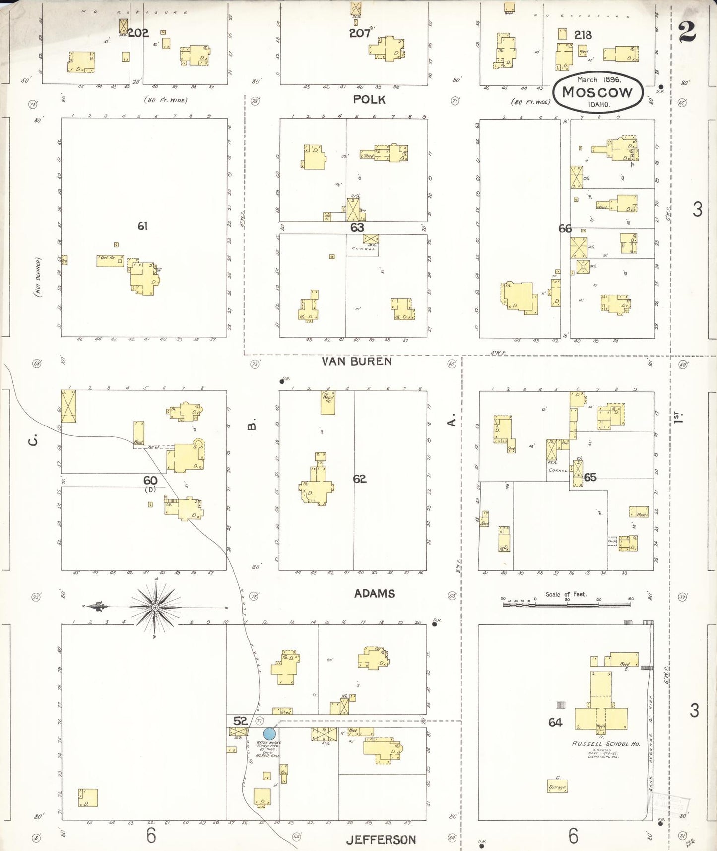 Sanborn Fire Insurance Map from Moscow, Latah County, Idaho (1896), Sheet #0002 - Complete Map Set gallery image, historic Sanborn map, vintage wall art, Idaho Idaho