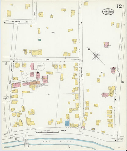 Sanborn Fire Insurance Map from Winsted, Litchfield County, Connecticut (1909), Sheet #0012 - Complete Map Set gallery image, historic Sanborn map, vintage wall art, Connecticut Connecticut