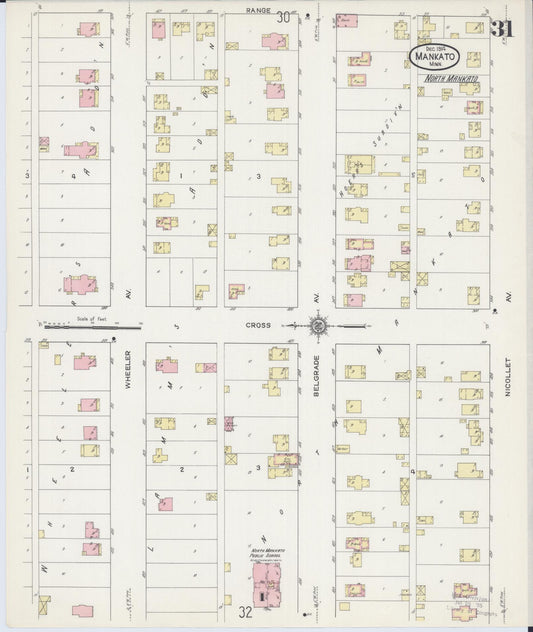 Sanborn Fire Insurance Map from Mankato, Blue Earth County, Minnesota (1914), Sheet #0031 - Historic Sanborn Fire Insurance Map Print, vintage old map wall art, antique decor, genealogy gift, Minnesota Minnesota map