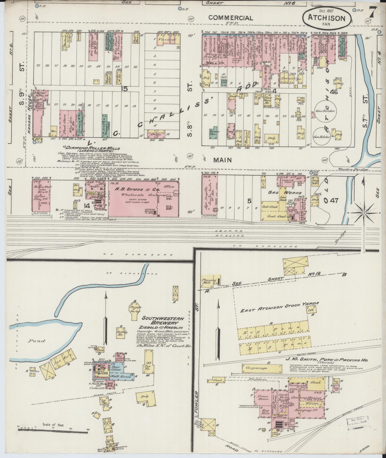 Sanborn Fire Insurance Map from Atchison, Atchison County, Kansas (1887), Sheet #0007 - Complete Map Set gallery image, historic Sanborn map, vintage wall art, Kansas Kansas