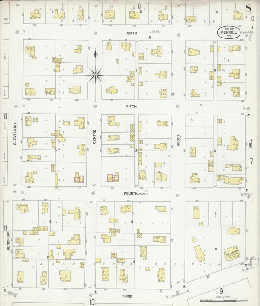 Sanborn Fire Insurance Map from Merrill, Lincoln County, Wisconsin (1907), Sheet #0008 - Historic Sanborn Fire Insurance Map Print, vintage old map wall art, antique decor, genealogy gift, Wisconsin Wisconsin map