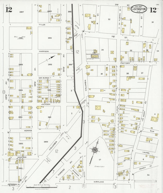 Sanborn Fire Insurance Map from Covington, Saint Tammany Parish, Louisiana (1927), Sheet #0012 - Historic Sanborn Fire Insurance Map Print, vintage old map wall art, antique decor, genealogy gift, Louisiana Louisiana map