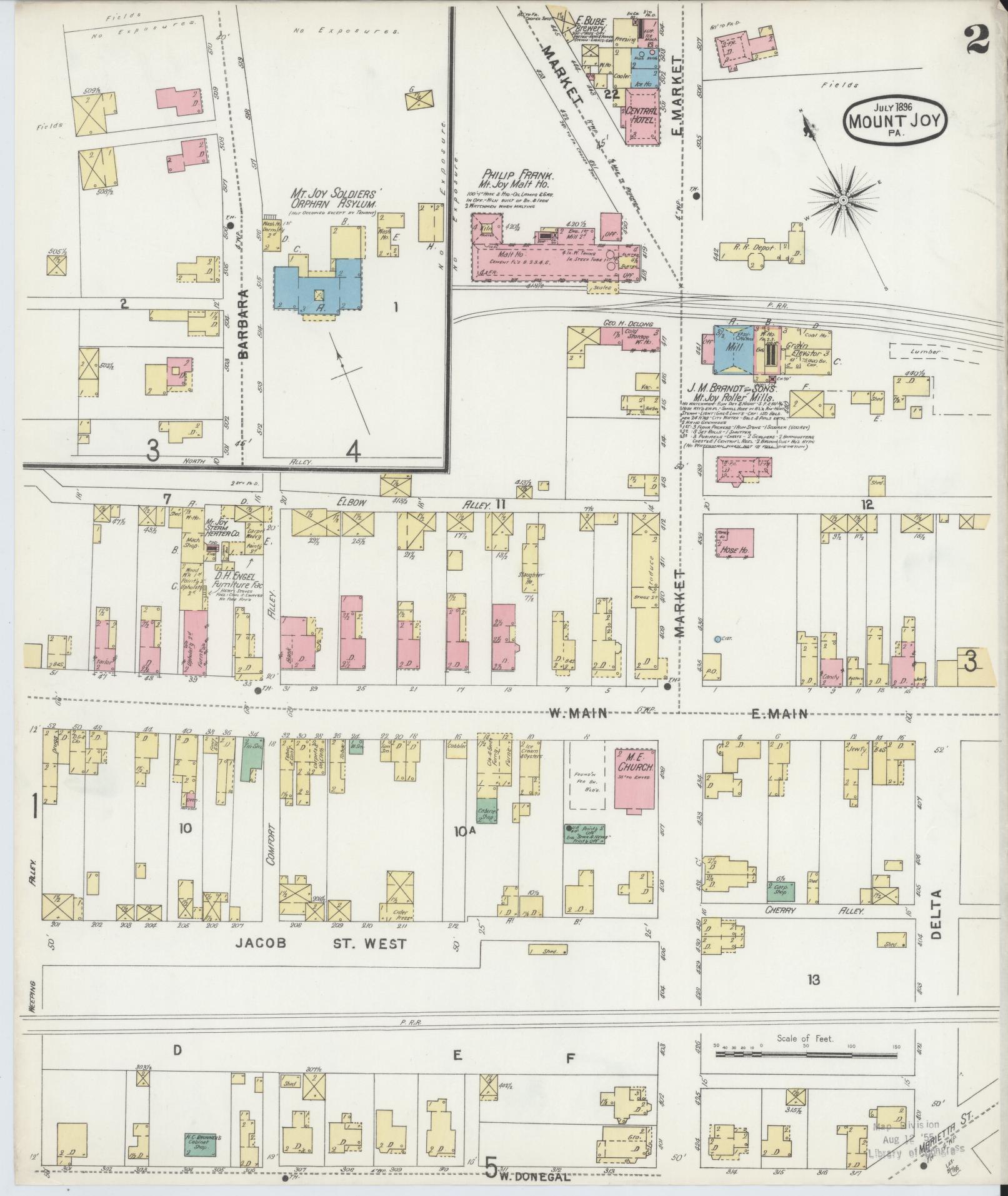 Sanborn Fire Insurance Map from Mount Joy, Lancaster County, Pennsylvania (1896), Sheet #0002 - Historic Sanborn Fire Insurance Map Print, vintage old map wall art, antique decor, genealogy gift, Pennsylvania Pennsylvania map