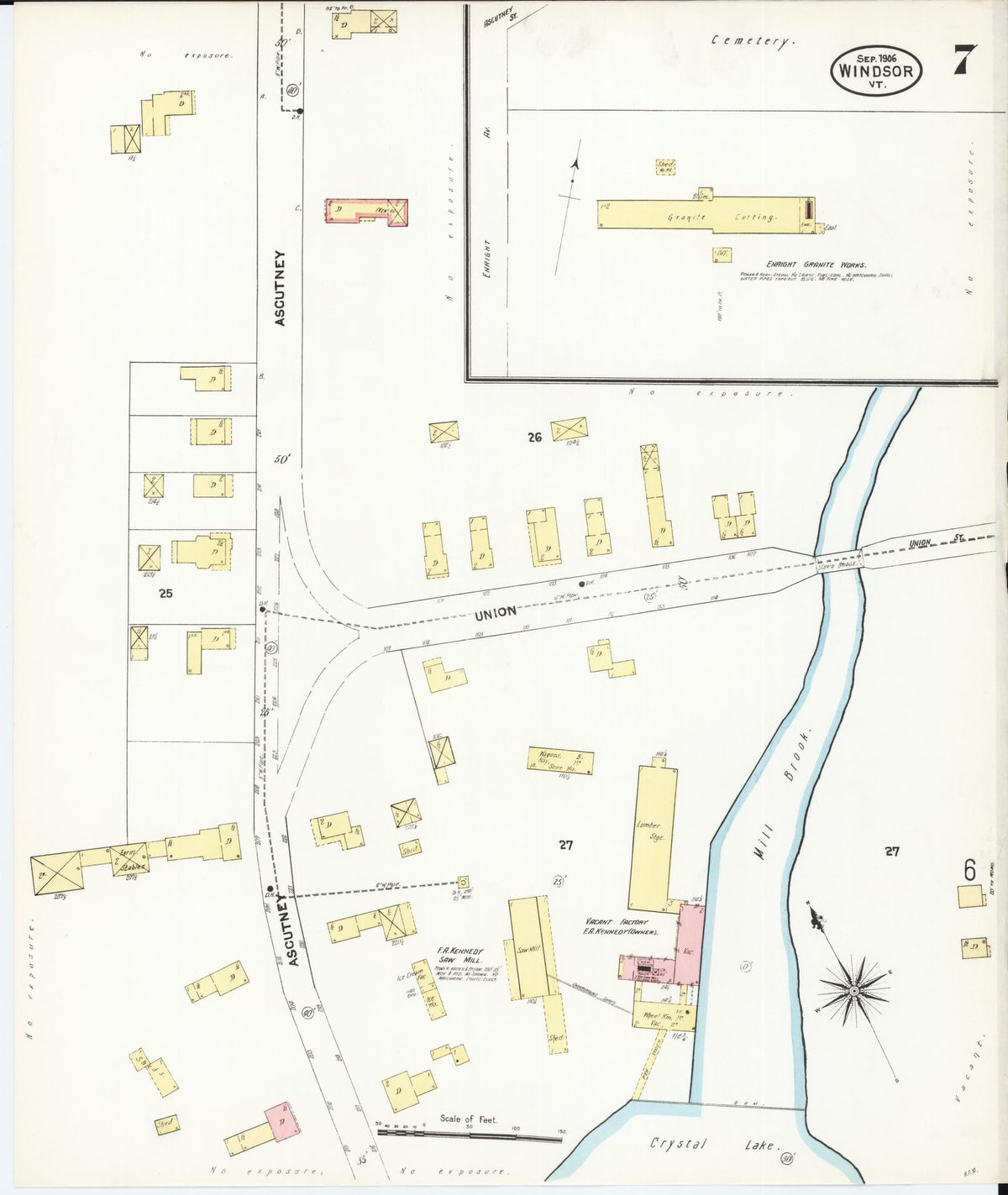 Sanborn Fire Insurance Map from Windsor, Windsor County, Vermont (1906), Sheet #0007 - Complete Map Set gallery image, historic Sanborn map, vintage wall art, Vermont Vermont