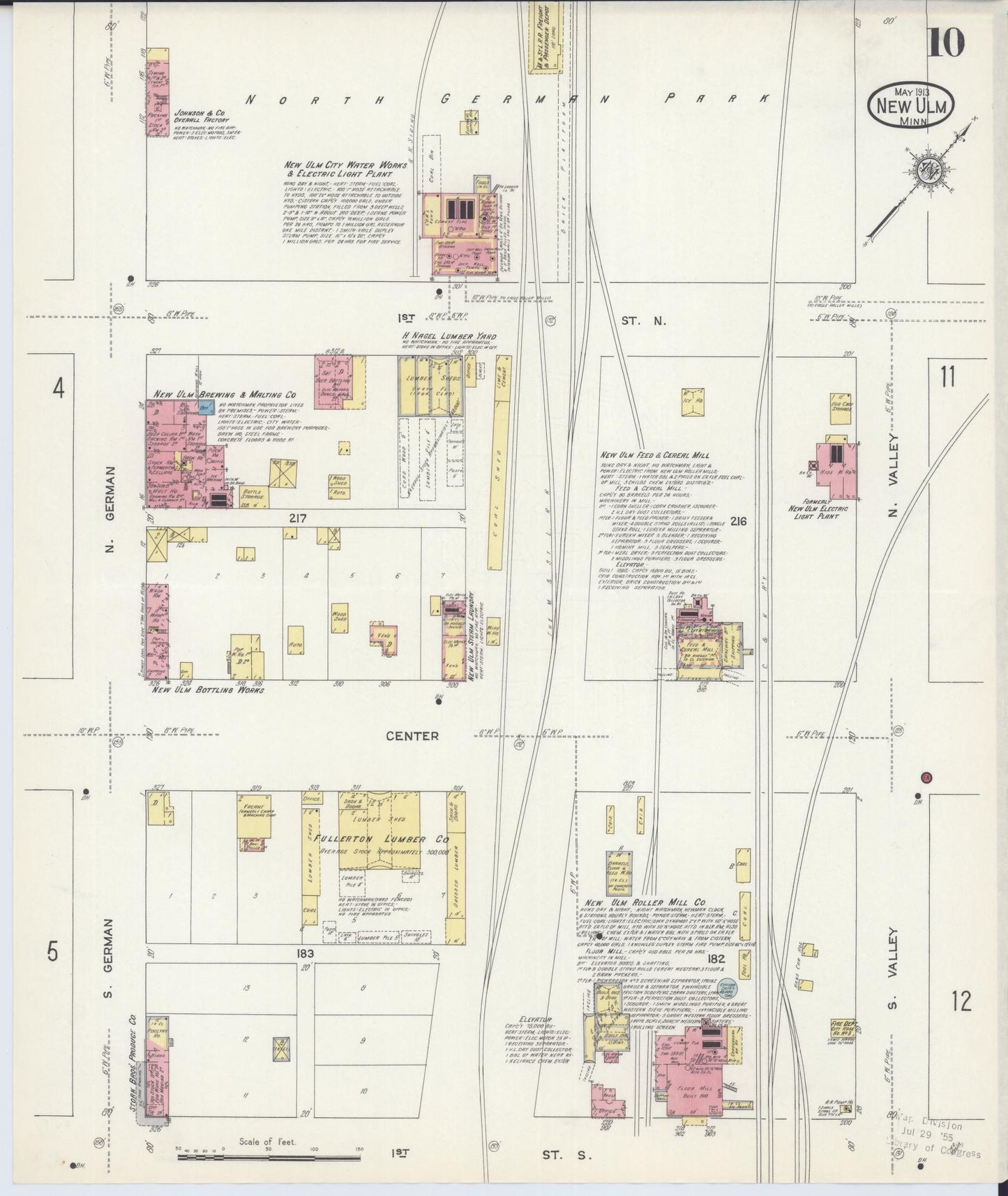 Sanborn Fire Insurance Map from New Ulm, Brown County, Minnesota (1913), Sheet #0010 - Complete Map Set gallery image, historic Sanborn map, vintage wall art, Minnesota Minnesota