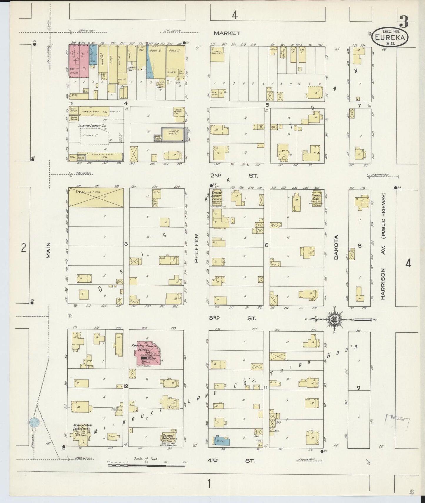 Sanborn Fire Insurance Map from Eureka, McPherson County, South Dakota (1913), Sheet #0003 - Complete Map Set gallery image, historic Sanborn map, vintage wall art, South Dakota South Dakota