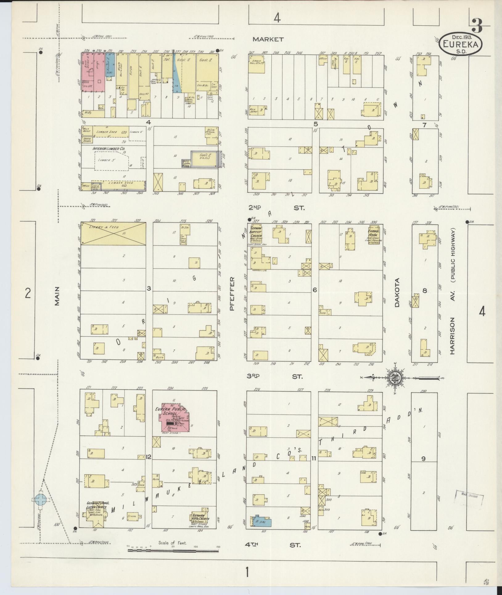 Sanborn Fire Insurance Map from Eureka, McPherson County, South Dakota (1913), Sheet #0003 - Complete Map Set gallery image, historic Sanborn map, vintage wall art, South Dakota South Dakota