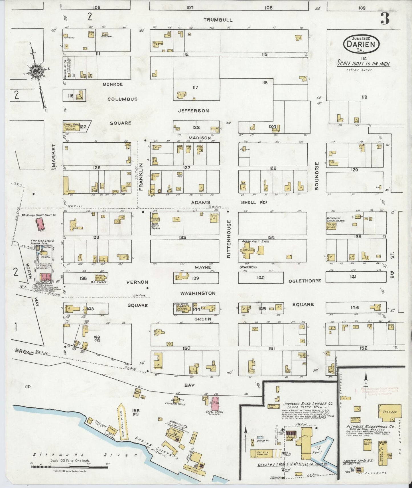 Sanborn Fire Insurance Map from Darien, Mcintosh County, Georgia (1920), Sheet #0003 - Complete Map Set gallery image, historic Sanborn map, vintage wall art, Georgia Georgia