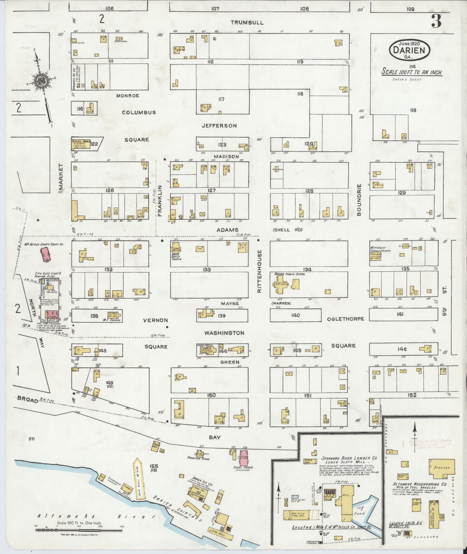 Sanborn Fire Insurance Map from Darien, Mcintosh County, Georgia (1920), Sheet #0003 - Complete Map Set gallery image, historic Sanborn map, vintage wall art, Georgia Georgia