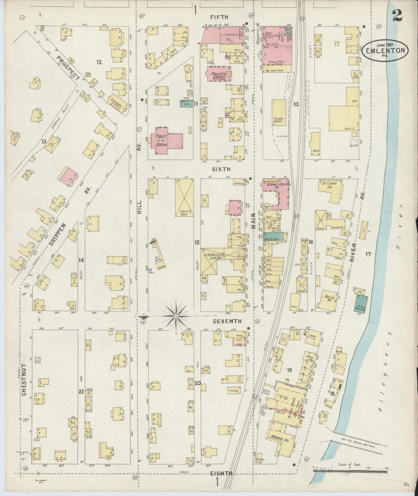 Sanborn Fire Insurance Map from Emlenton, Venango County, Pennsylvania (1897), Sheet #0002 - Historic Sanborn Fire Insurance Map Print, vintage old map wall art, antique decor, genealogy gift, Pennsylvania Pennsylvania map