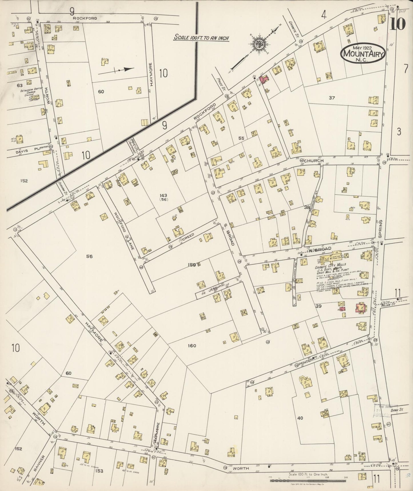 Sanborn Fire Insurance Map from Mount Airy, Surry County, North Carolina (1922), Sheet #0010 - Complete Map Set gallery image, historic Sanborn map, vintage wall art, North Carolina North Carolina
