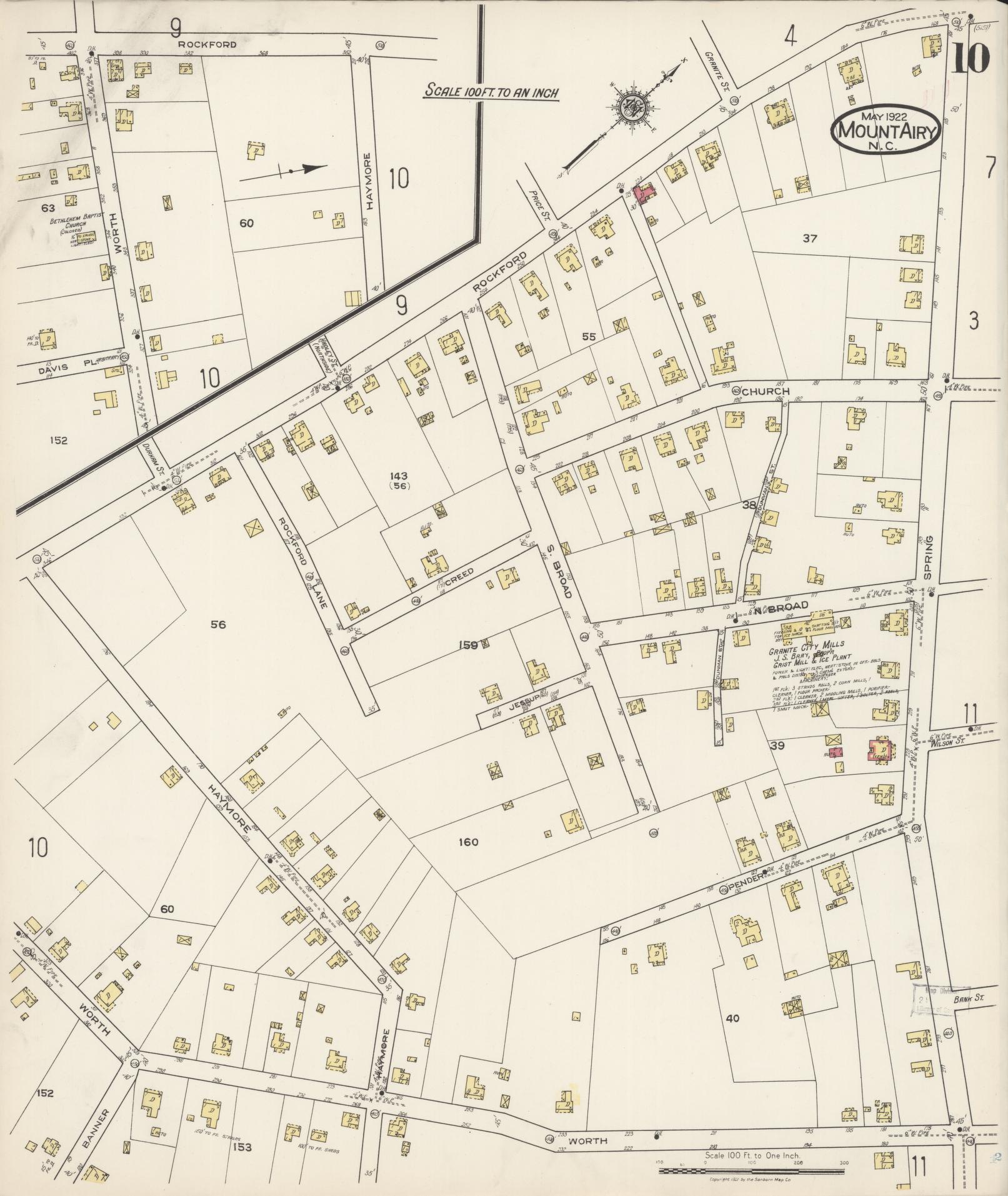 Sanborn Fire Insurance Map from Mount Airy, Surry County, North Carolina (1922), Sheet #0010 - Complete Map Set gallery image, historic Sanborn map, vintage wall art, North Carolina North Carolina