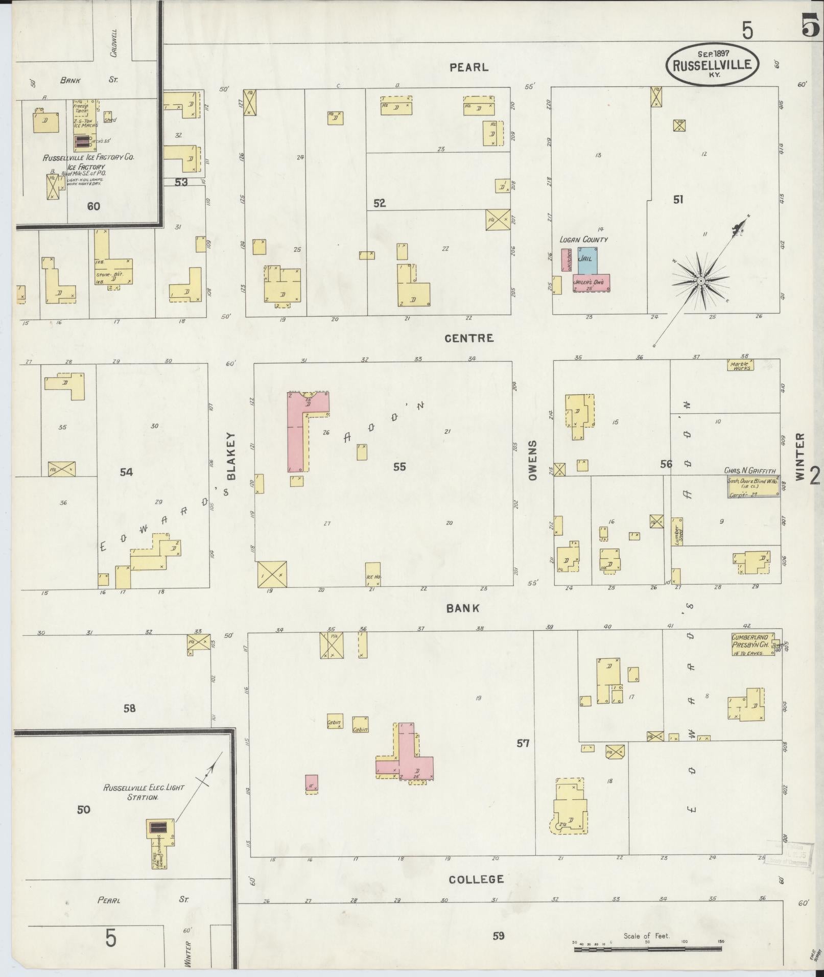 Sanborn Fire Insurance Map from Russellville, Logan County, Kentucky (1897), Sheet #0005 - Complete Map Set gallery image, historic Sanborn map, vintage wall art, Kentucky Kentucky