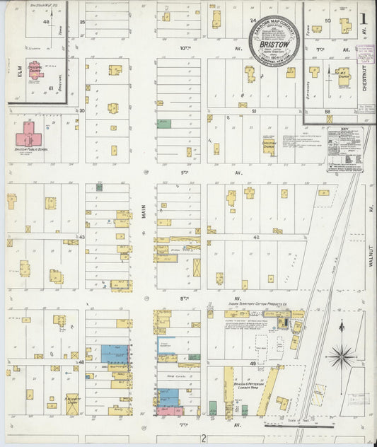 Sanborn Fire Insurance Map from Bristow, Creek County, Oklahoma (1904), Sheet #0001 - Complete Map Set gallery image, historic Sanborn map, vintage wall art, Oklahoma Oklahoma