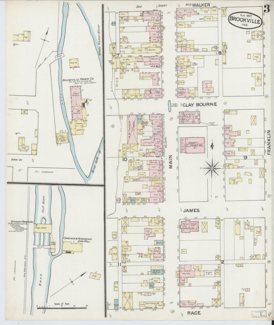 Sanborn Fire Insurance Map from Brookville, Franklin County, Indiana (1887), Sheet #0003 - Historic Sanborn Fire Insurance Map Print, vintage old map wall art, antique decor, genealogy gift, Indiana Indiana map