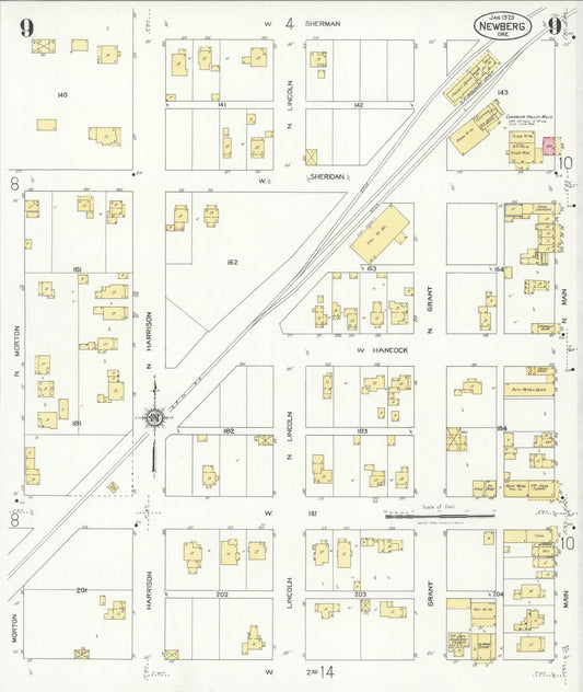 Sanborn Fire Insurance Map from Newberg, Yamhill County, Oregon (1929), Sheet #0009 - Historic Sanborn Fire Insurance Map Print, vintage old map wall art, antique decor, genealogy gift, Oregon Oregon map