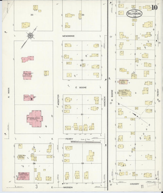 Sanborn Fire Insurance Map from Belvidere, Boone County, Illinois (1912), Sheet #0010 - Historic Sanborn Fire Insurance Map Print, vintage old map wall art, antique decor, genealogy gift, Illinois Illinois map