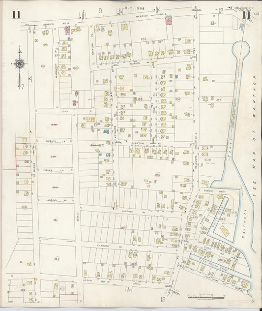 Sanborn Fire Insurance Map from Bellmore, Nassau County, New York (1945), Sheet #0011 - Historic Sanborn Fire Insurance Map Print, vintage old map wall art, antique decor, genealogy gift, New York New York map
