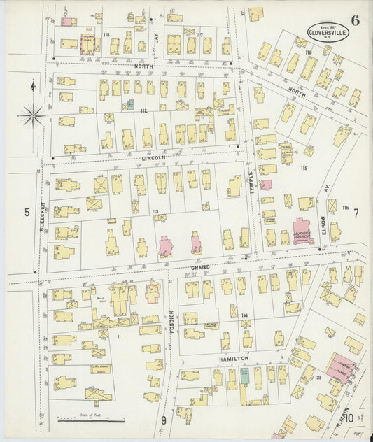 Sanborn Fire Insurance Map from Gloversville, Fulton County, New York (1897), Sheet #0006 - Historic Sanborn Fire Insurance Map Print, vintage old map wall art, antique decor, genealogy gift, New York New York map