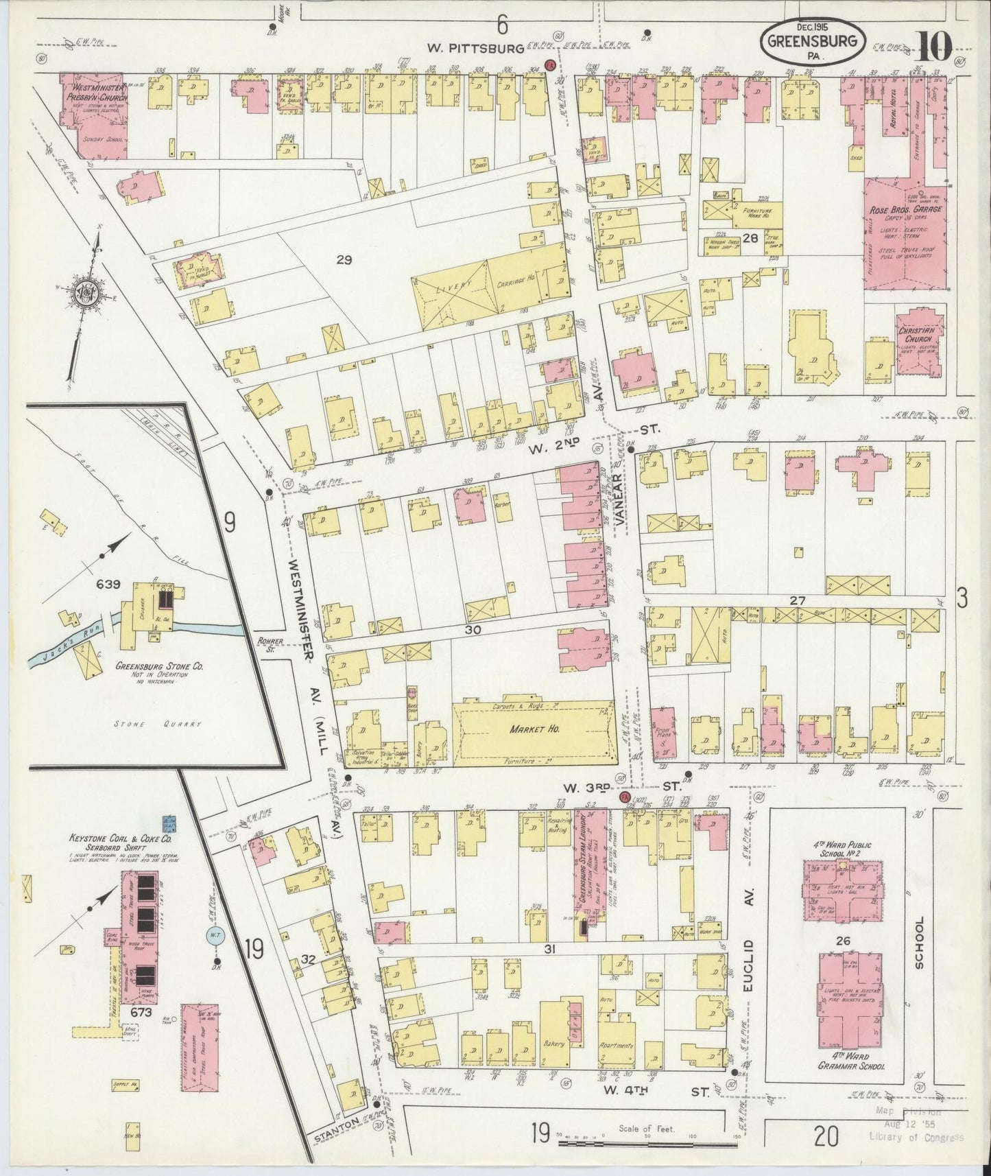 Sanborn Fire Insurance Map from Greensburg, Westmoreland County, Pennsylvania (1915), Sheet #0010 - Historic Sanborn Fire Insurance Map Print, vintage old map wall art, antique decor, genealogy gift, Pennsylvania Pennsylvania map