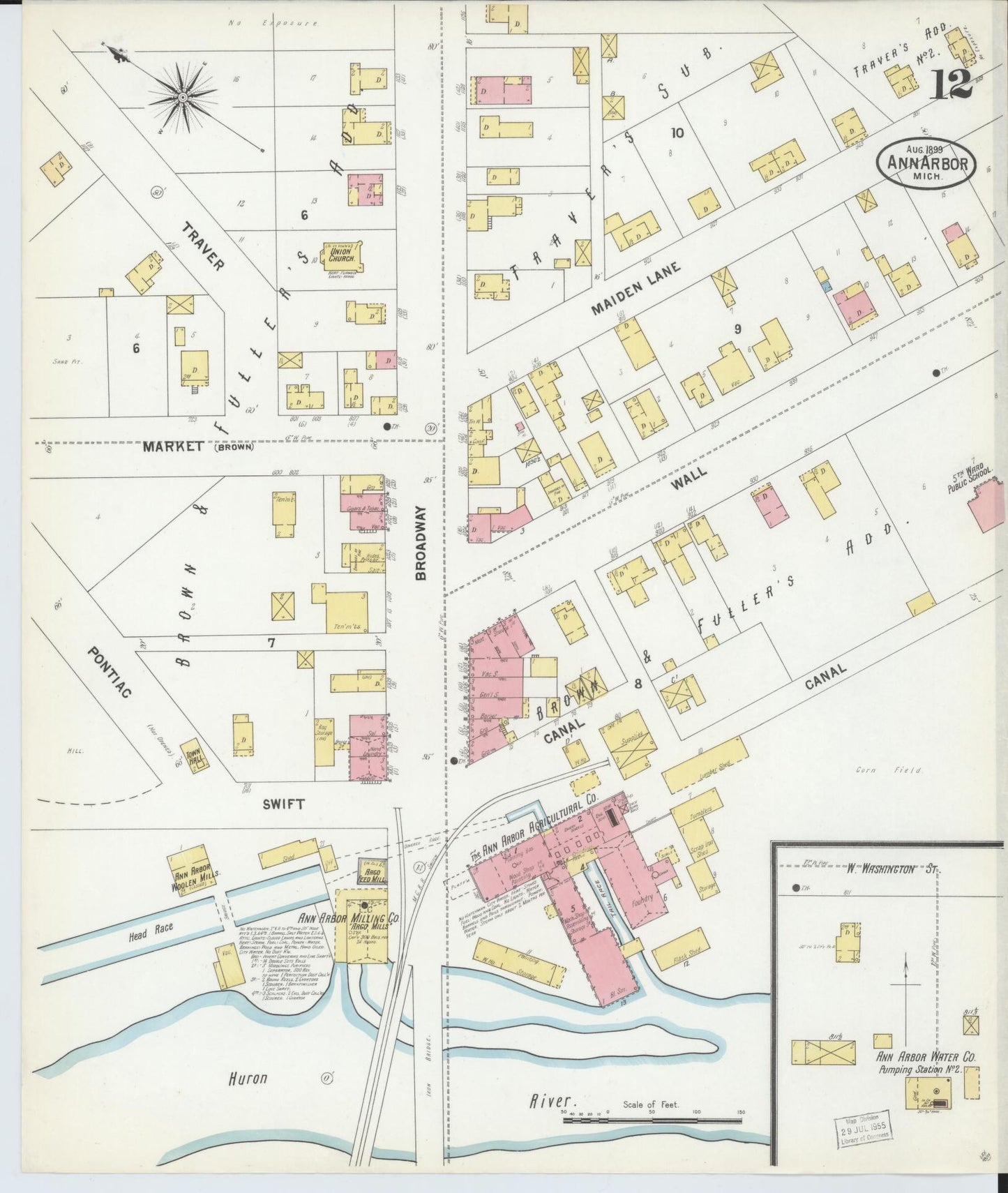 Sanborn Fire Insurance Map from Ann Arbor, Washtenaw County, Michigan (1899), Sheet #0012 - Historic Sanborn Fire Insurance Map Print, vintage old map wall art, antique decor, genealogy gift, Michigan Michigan map