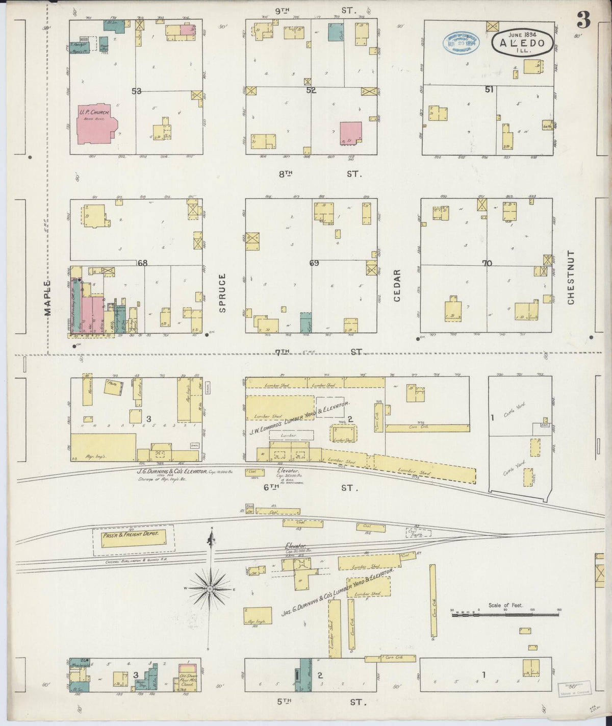 Sanborn Fire Insurance Map from Aledo, Mercer County, Illinois (1894), Sheet #0003 - Complete Map Set gallery image, historic Sanborn map, vintage wall art, Illinois Illinois