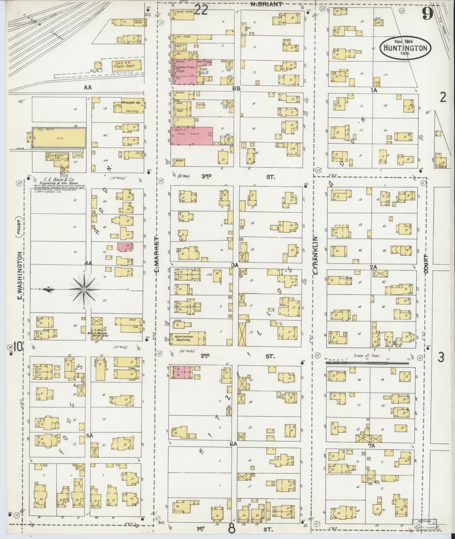 Sanborn Fire Insurance Map from Huntington, Huntington County, Indiana (1904), Sheet #0009 - Complete Map Set gallery image, historic Sanborn map, vintage wall art, Indiana Indiana