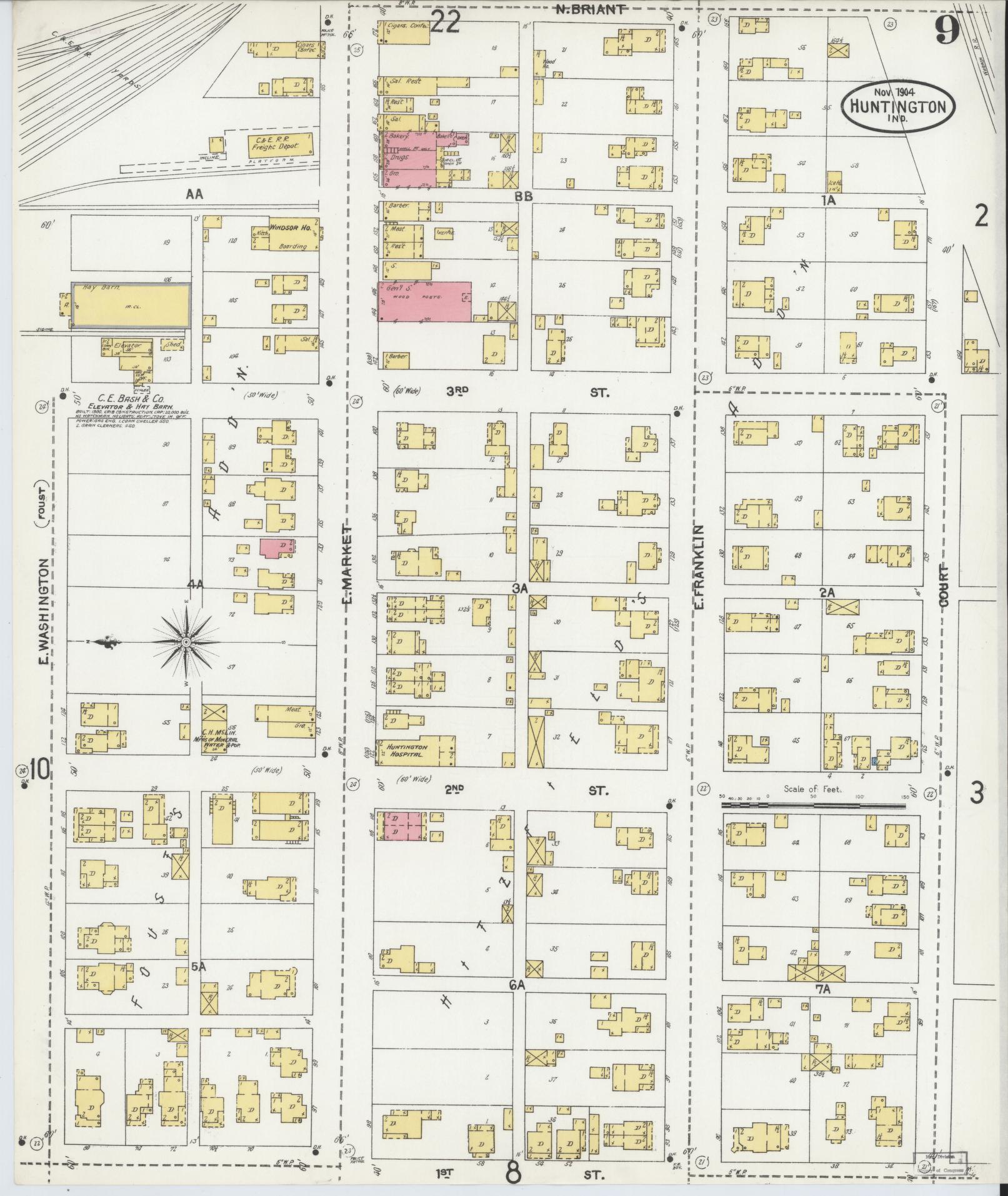 Sanborn Fire Insurance Map from Huntington, Huntington County, Indiana (1904), Sheet #0009 - Complete Map Set gallery image, historic Sanborn map, vintage wall art, Indiana Indiana