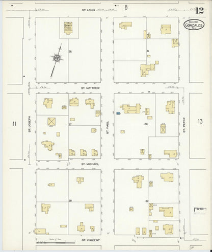 Sanborn Fire Insurance Map from Gonzales, Gonzales County, Texas (1912), Sheet #0012 - Complete Map Set gallery image, historic Sanborn map, vintage wall art, Texas Texas