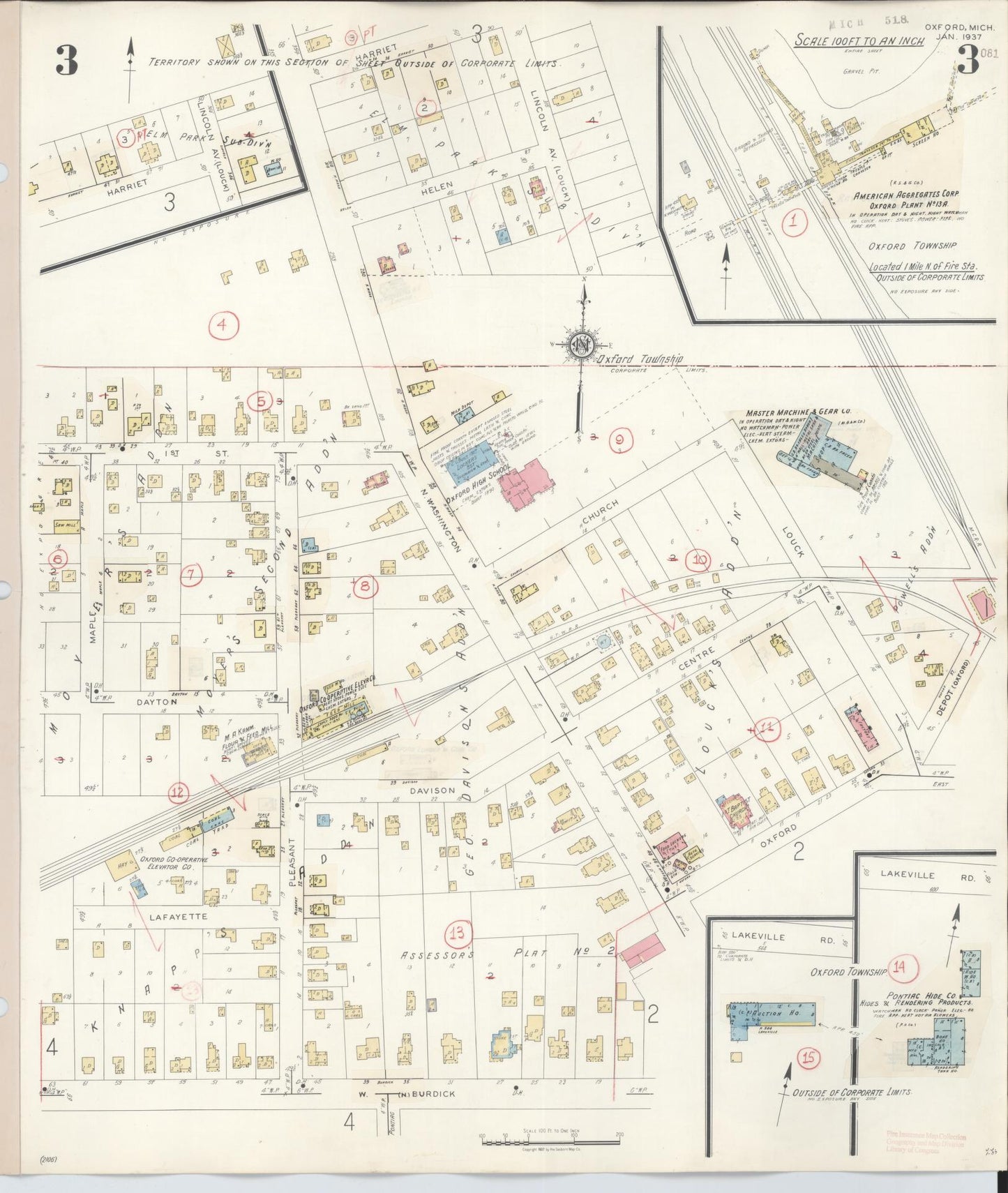 Sanborn Fire Insurance Map from Oxford, Oakland County, Michigan (1945), Sheet #0003 - Complete Map Set gallery image, historic Sanborn map, vintage wall art, Michigan Michigan
