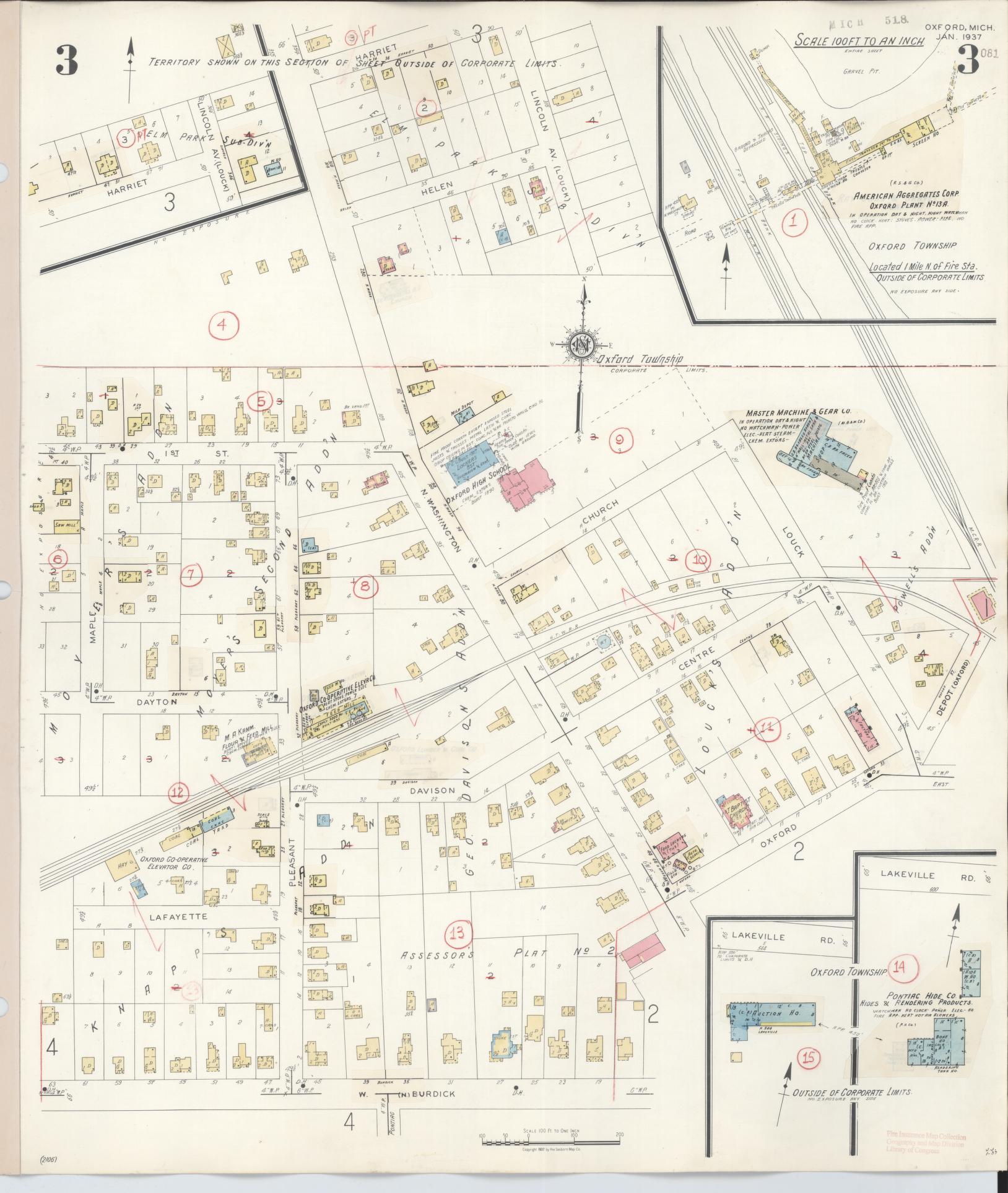 Sanborn Fire Insurance Map from Oxford, Oakland County, Michigan (1945), Sheet #0003 - Complete Map Set gallery image, historic Sanborn map, vintage wall art, Michigan Michigan