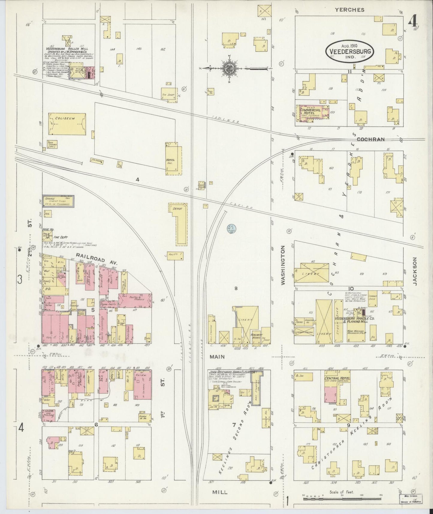 Sanborn Fire Insurance Map from Veedersburg, Fountain County, Indiana (1910), Sheet #0004 - Complete Map Set gallery image, historic Sanborn map, vintage wall art, Indiana Indiana