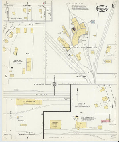 Sanborn Fire Insurance Map from Bainbridge, Decatur County, Georgia (1916), Sheet #0006 - Complete Map Set gallery image, historic Sanborn map, vintage wall art, Georgia Georgia