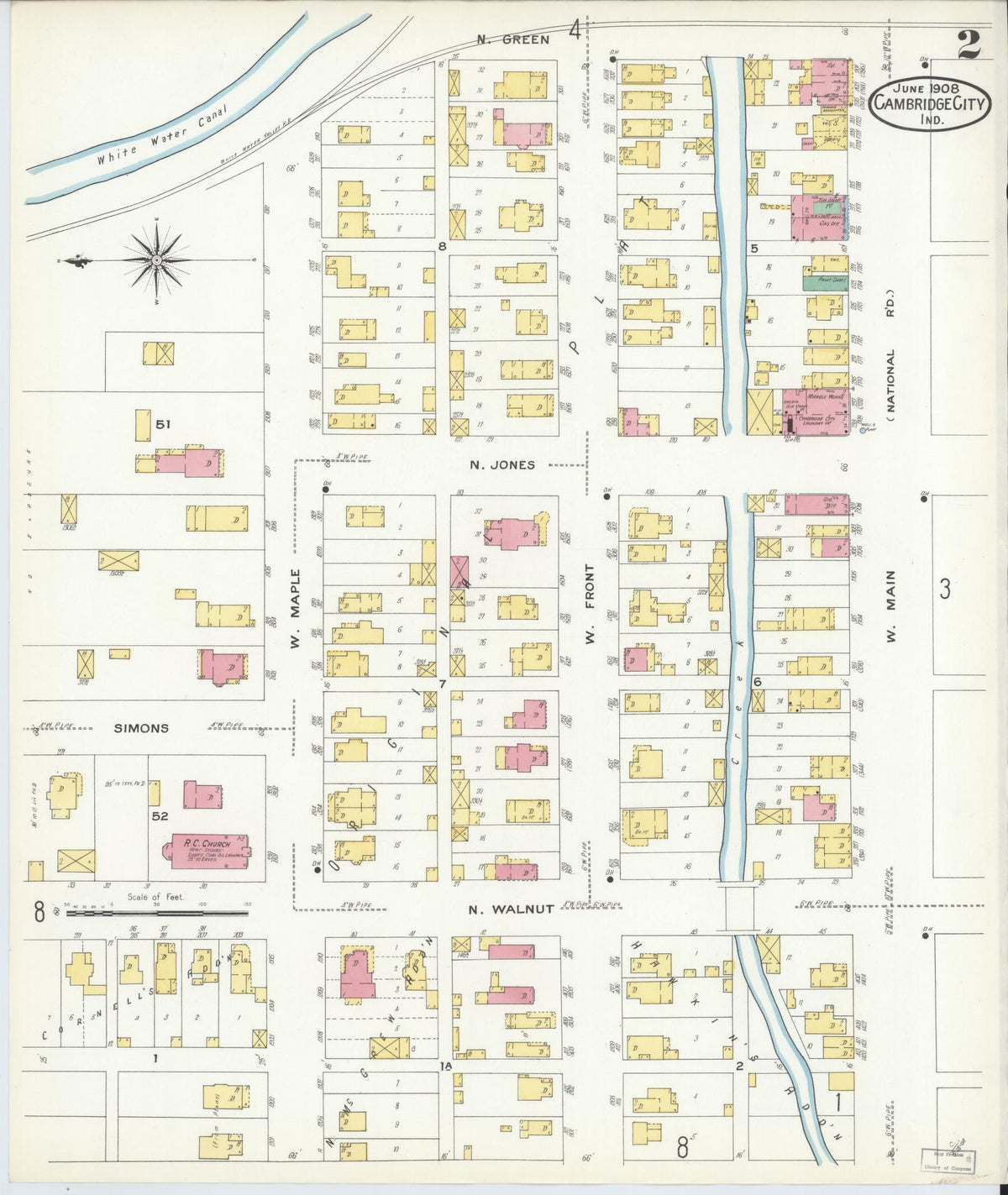 Sanborn Fire Insurance Map from Cambridge City, Wayne County, Indiana (1908), Sheet #0002 - Historic Sanborn Fire Insurance Map Print, vintage old map wall art, antique decor, genealogy gift, Indiana Indiana map