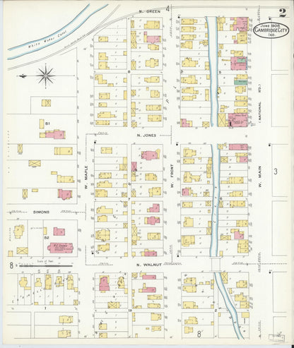 Sanborn Fire Insurance Map from Cambridge City, Wayne County, Indiana (1908), Sheet #0002 - Historic Sanborn Fire Insurance Map Print, vintage old map wall art, antique decor, genealogy gift, Indiana Indiana map