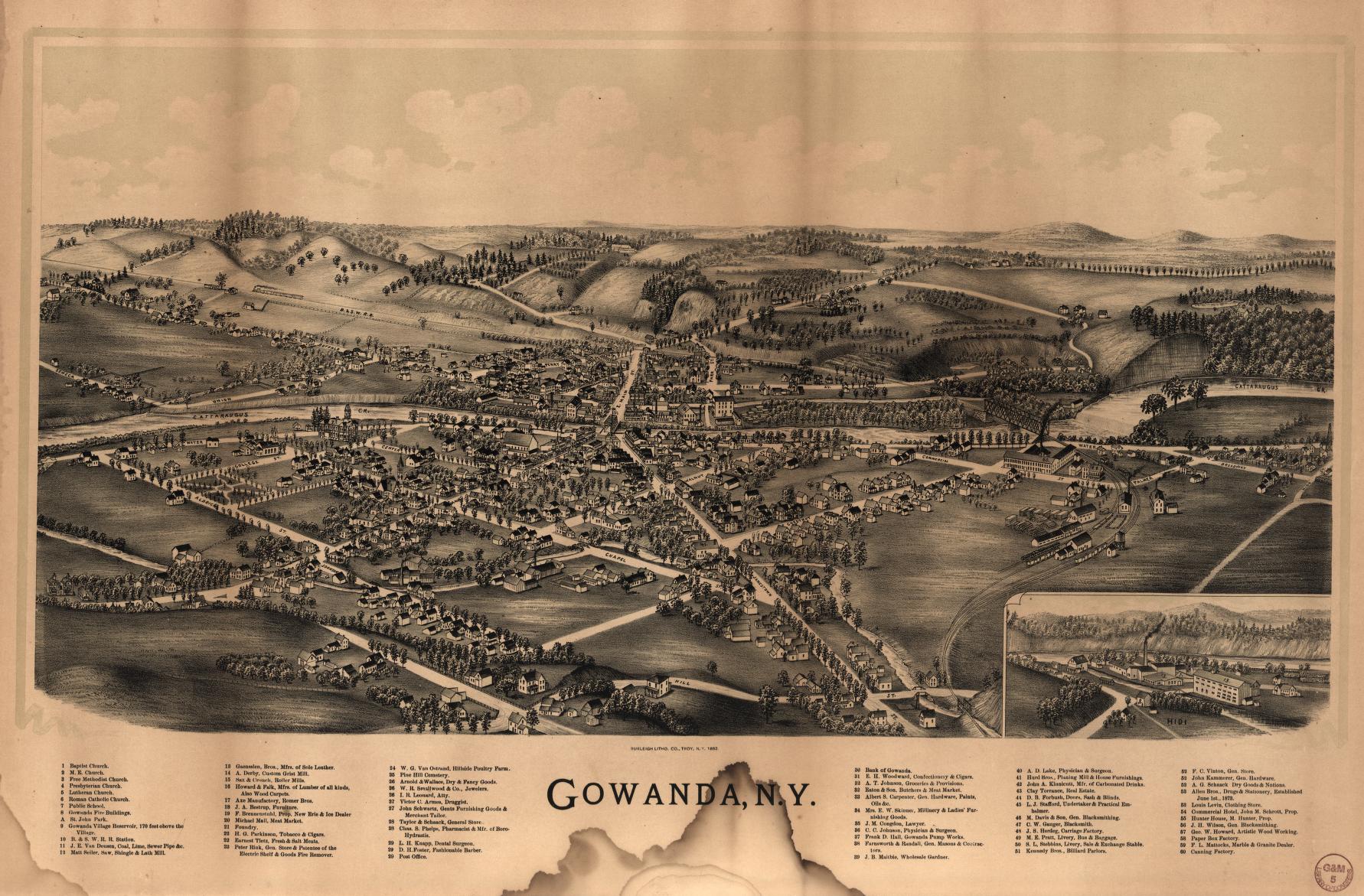 Gowanda, N.Y. (1892) – Historic Bird’s-Eye View Panorama Print