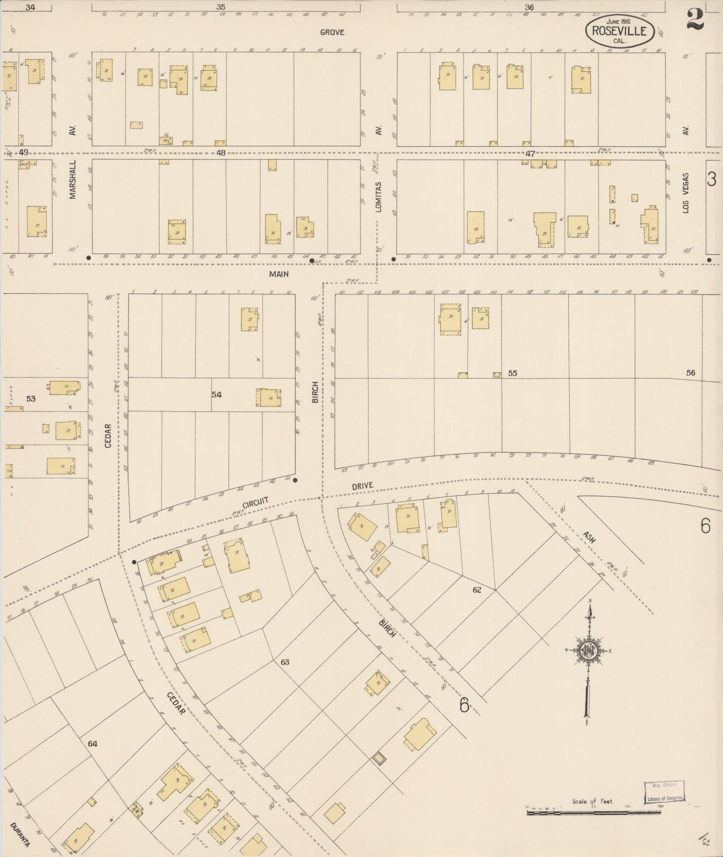 Sanborn Fire Insurance Map from Roseville, Placer County, California (1915), Sheet #0002 - Complete Map Set gallery image, historic Sanborn map, vintage wall art, California California