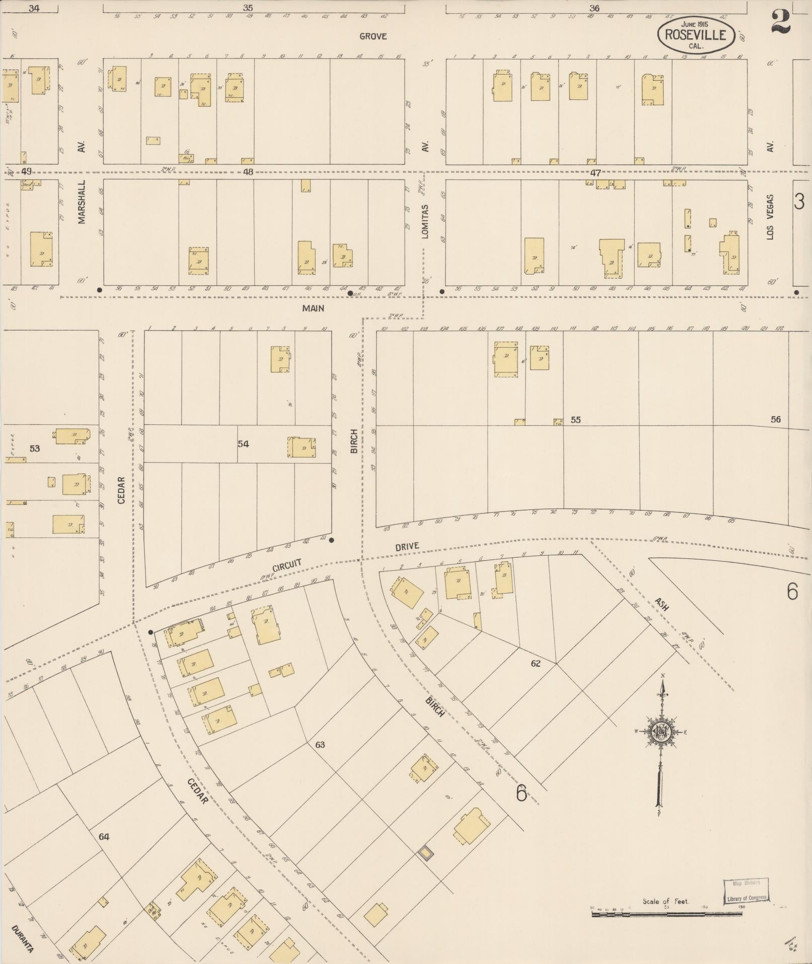 Sanborn Fire Insurance Map from Roseville, Placer County, California (1915), Sheet #0002 - Complete Map Set gallery image, historic Sanborn map, vintage wall art, California California