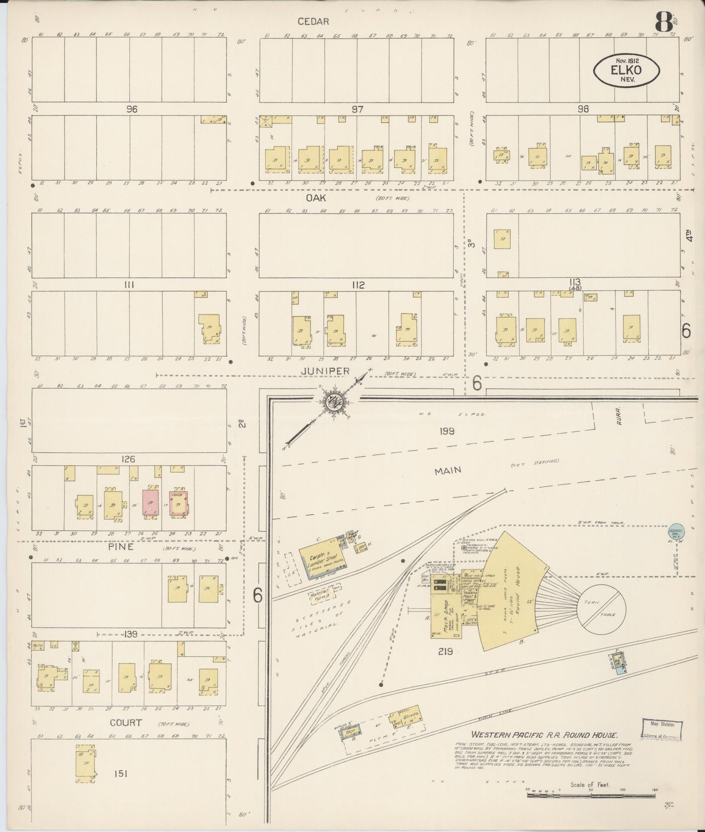 Sanborn Fire Insurance Map from Elko, Elko County, Nevada (1912), Sheet #0008 - Complete Map Set gallery image, historic Sanborn map, vintage wall art, Nevada Nevada