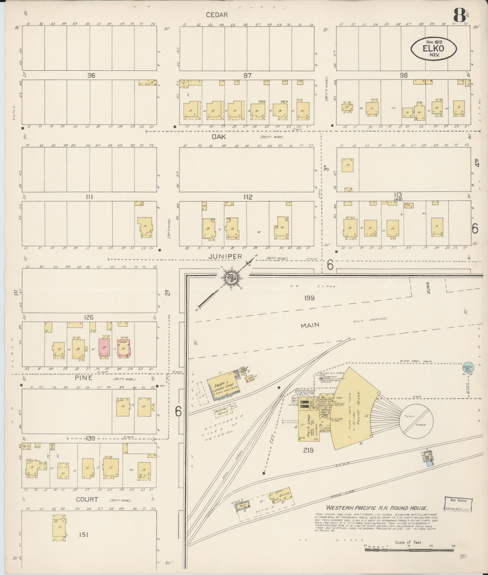 Sanborn Fire Insurance Map from Elko, Elko County, Nevada (1912), Sheet #0008 - Complete Map Set gallery image, historic Sanborn map, vintage wall art, Nevada Nevada
