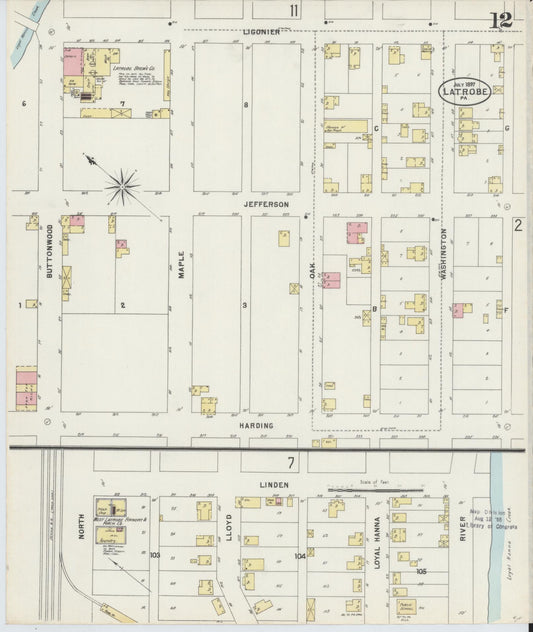 Sanborn Fire Insurance Map from Latrobe, Westmoreland County, Pennsylvania (1897), Sheet #0012 - Historic Sanborn Fire Insurance Map Print, vintage old map wall art, antique decor, genealogy gift, Pennsylvania Pennsylvania map
