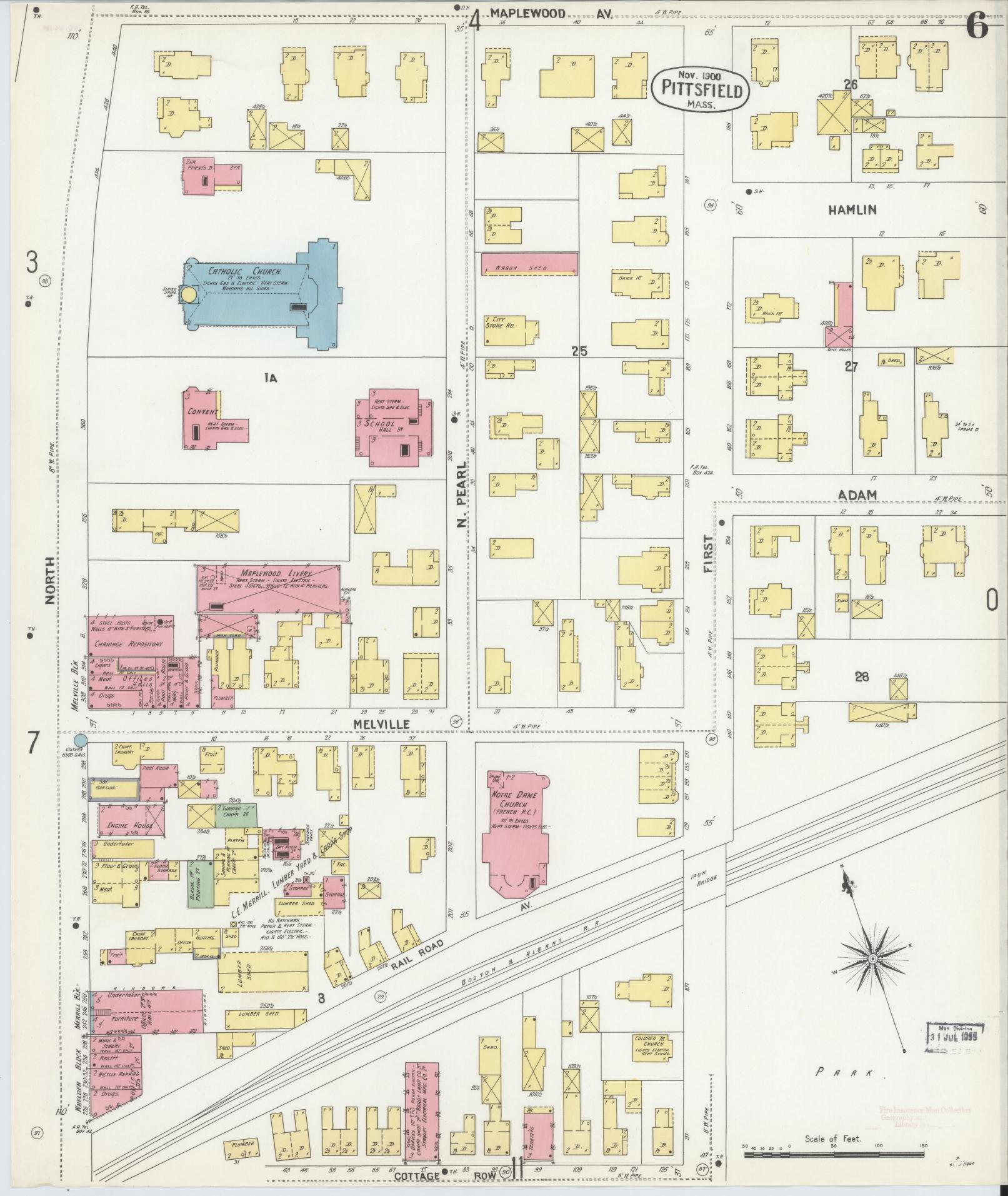 Sanborn Fire Insurance Map from Pittsfield, Berkshire County, Massachusetts (1900), Sheet #0006 - Historic Sanborn Fire Insurance Map Print, vintage old map wall art, antique decor, genealogy gift, Massachusetts Massachusetts map