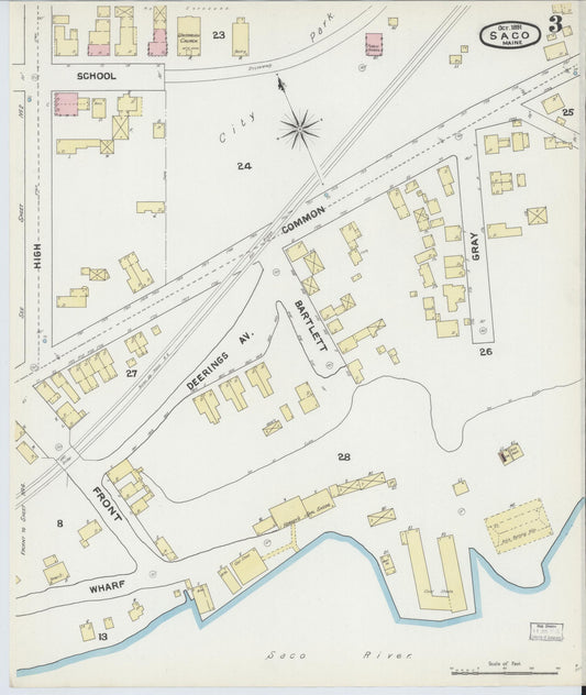 Sanborn Fire Insurance Map from Saco, York County, Maine (1891), Sheet #0003 - Historic Sanborn Fire Insurance Map Print, vintage old map wall art, antique decor, genealogy gift, Maine Maine map