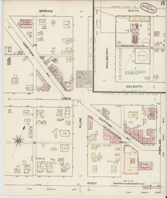 Sanborn Fire Insurance Map from Macon, Bibb and Jones County, Georgia (1884), Sheet #0008 - Historic Sanborn Fire Insurance Map Print, vintage old map wall art, antique decor, genealogy gift, Georgia Georgia map