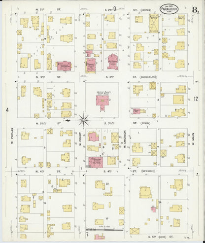 Sanborn Fire Insurance Map from Paragould, Greene County, Arkansas (1909), Sheet #0008 - Complete Map Set gallery image, historic Sanborn map, vintage wall art, Arkansas Arkansas