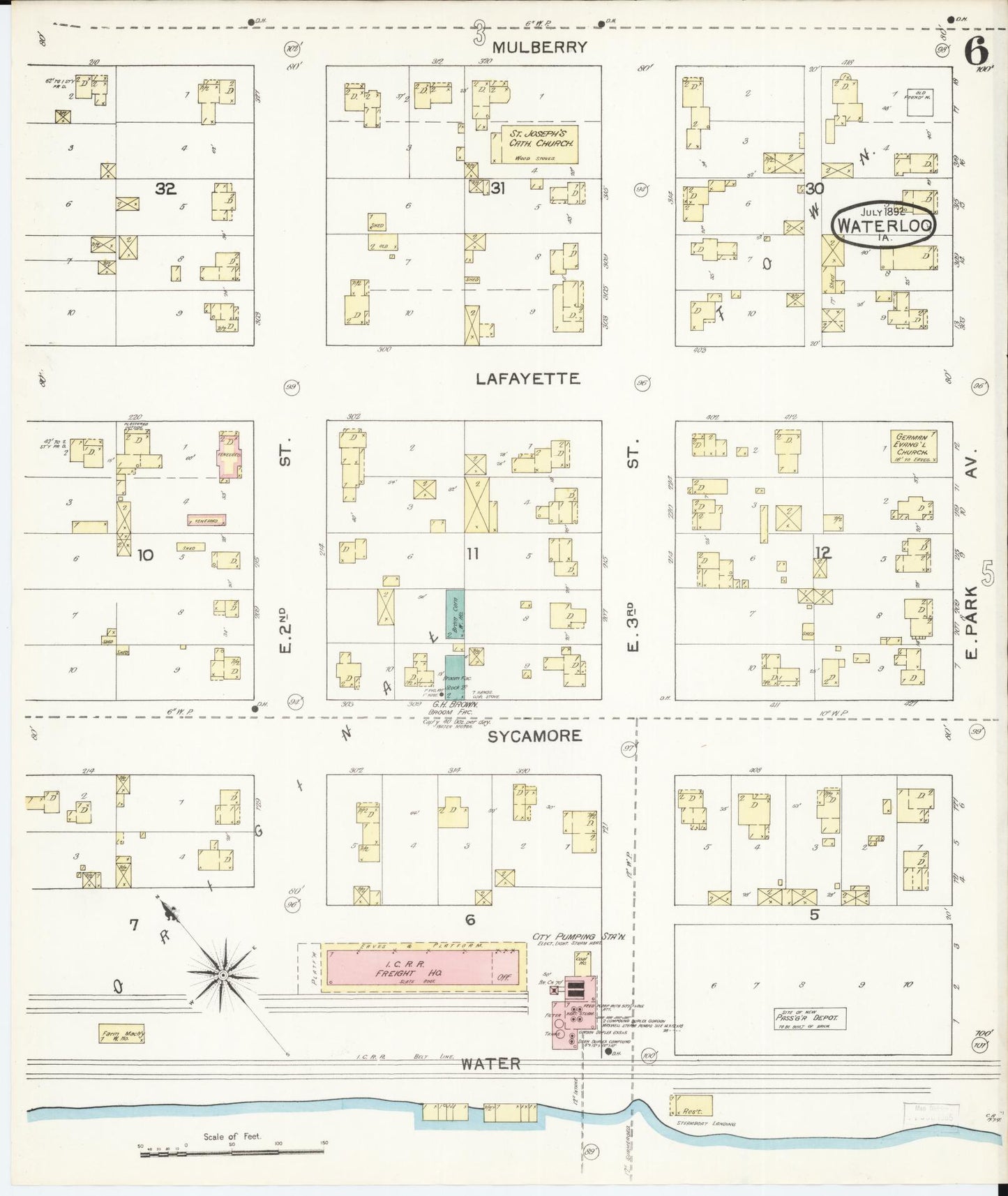 Sanborn Fire Insurance Map from Waterloo, Black Hawk County, Iowa (1892), Sheet #0006 - Historic Sanborn Fire Insurance Map Print