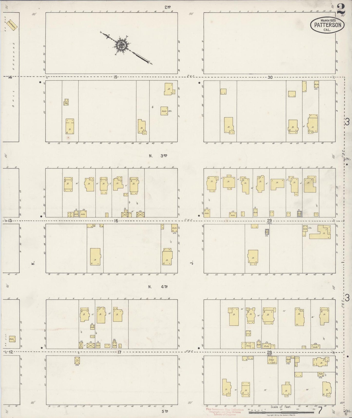Sanborn Fire Insurance Map from Patterson, Stanislaus County, California (1920), Sheet #0002 - Complete Map Set gallery image, historic Sanborn map, vintage wall art, California California