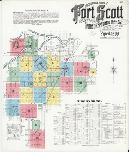 Sanborn Fire Insurance Map from Fort Scott, Bourbon County, Kansas (1899), Sheet #0001 - Complete Map Set gallery image, historic Sanborn map, vintage wall art, Kansas Kansas