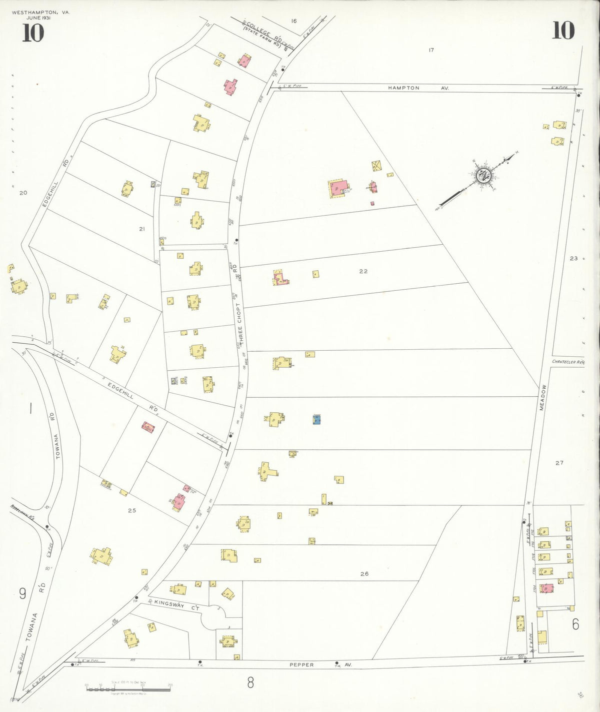 Sanborn Fire Insurance Map from Westhampton, Henrico County, Virginia (1931), Sheet #0010 - Complete Map Set gallery image, historic Sanborn map, vintage wall art, Virginia Virginia